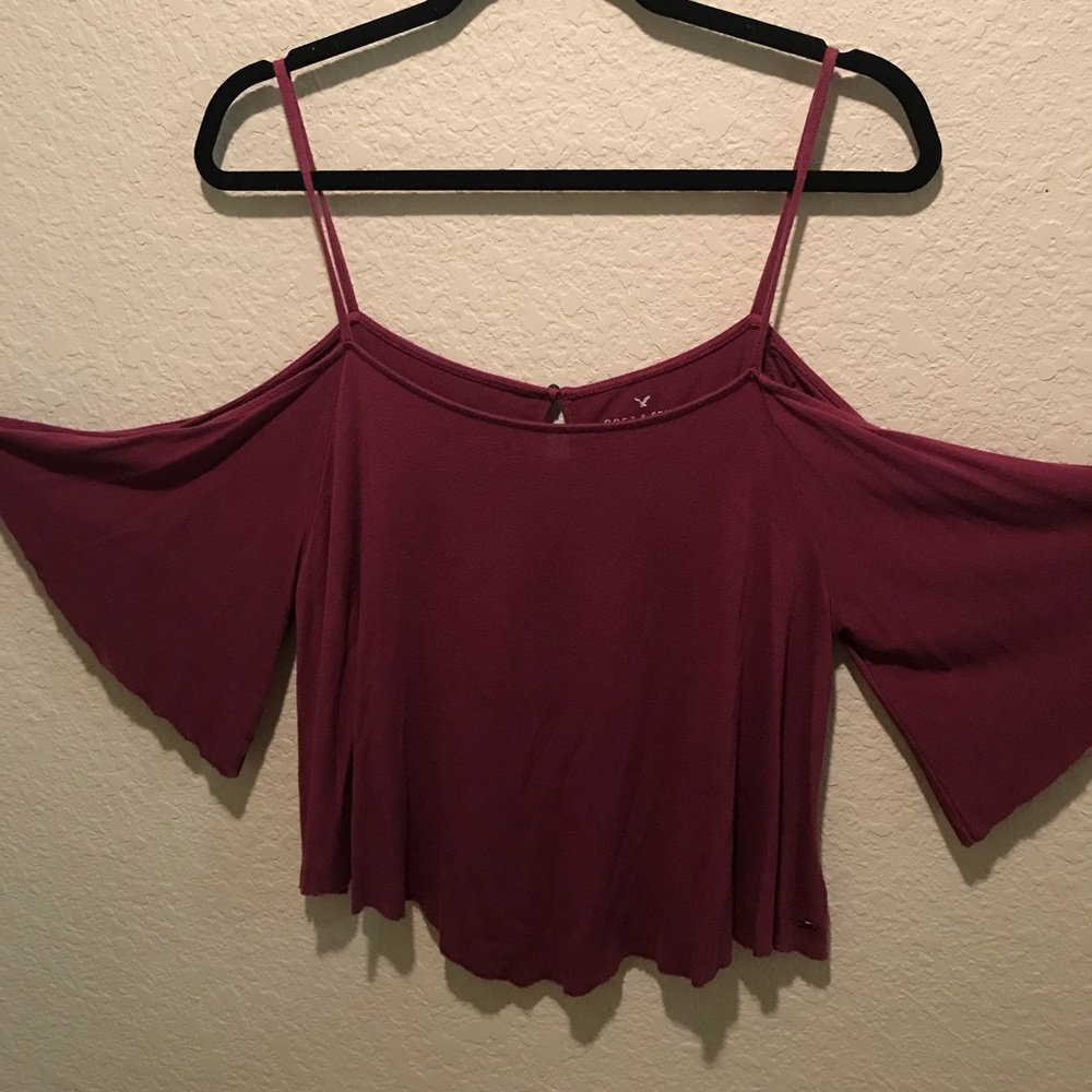 American Eagle Burgundy Off the Shoulder Shirt